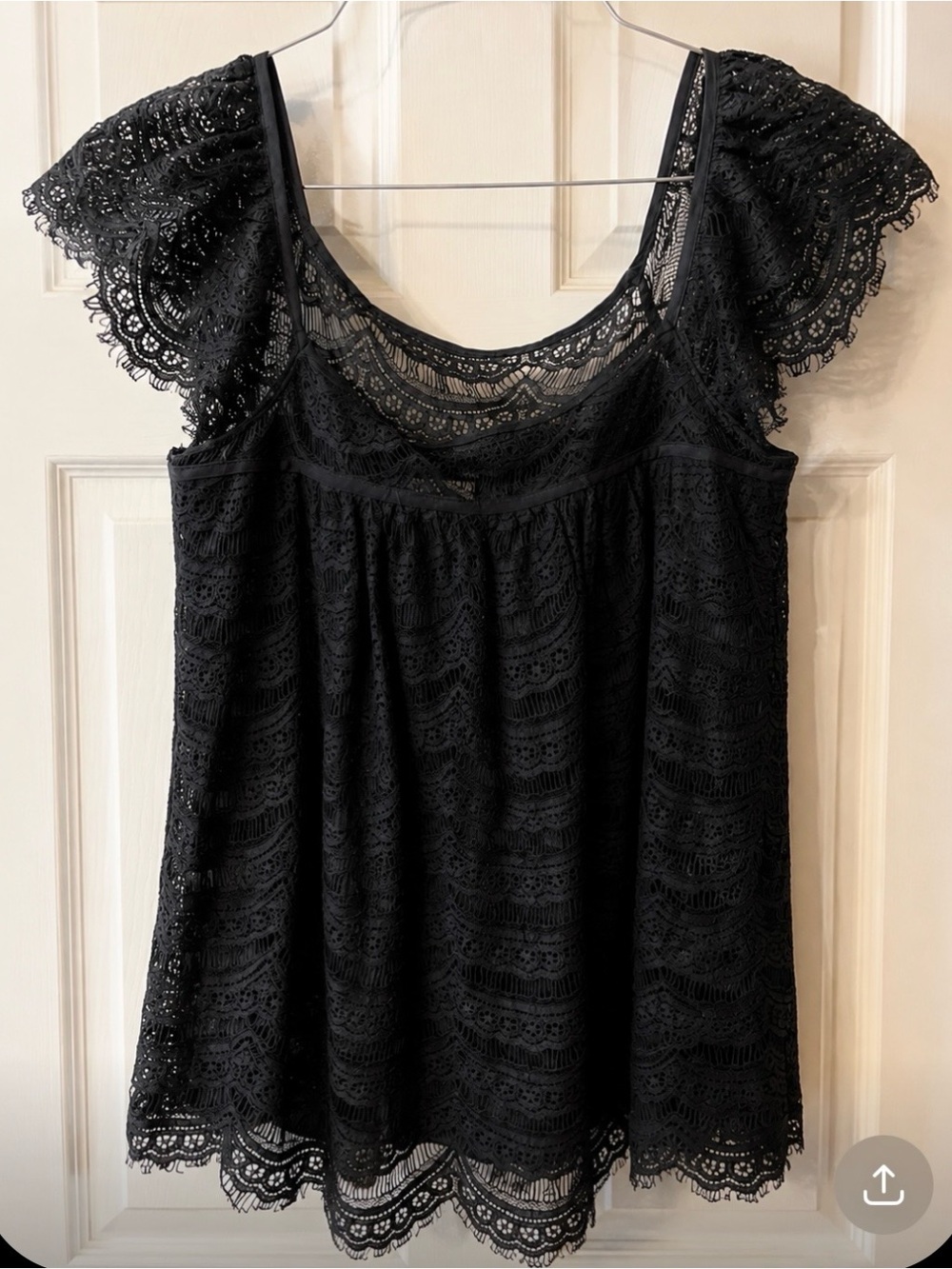 Milly of New York Black Lace Flutter-Sleeve Blouse
